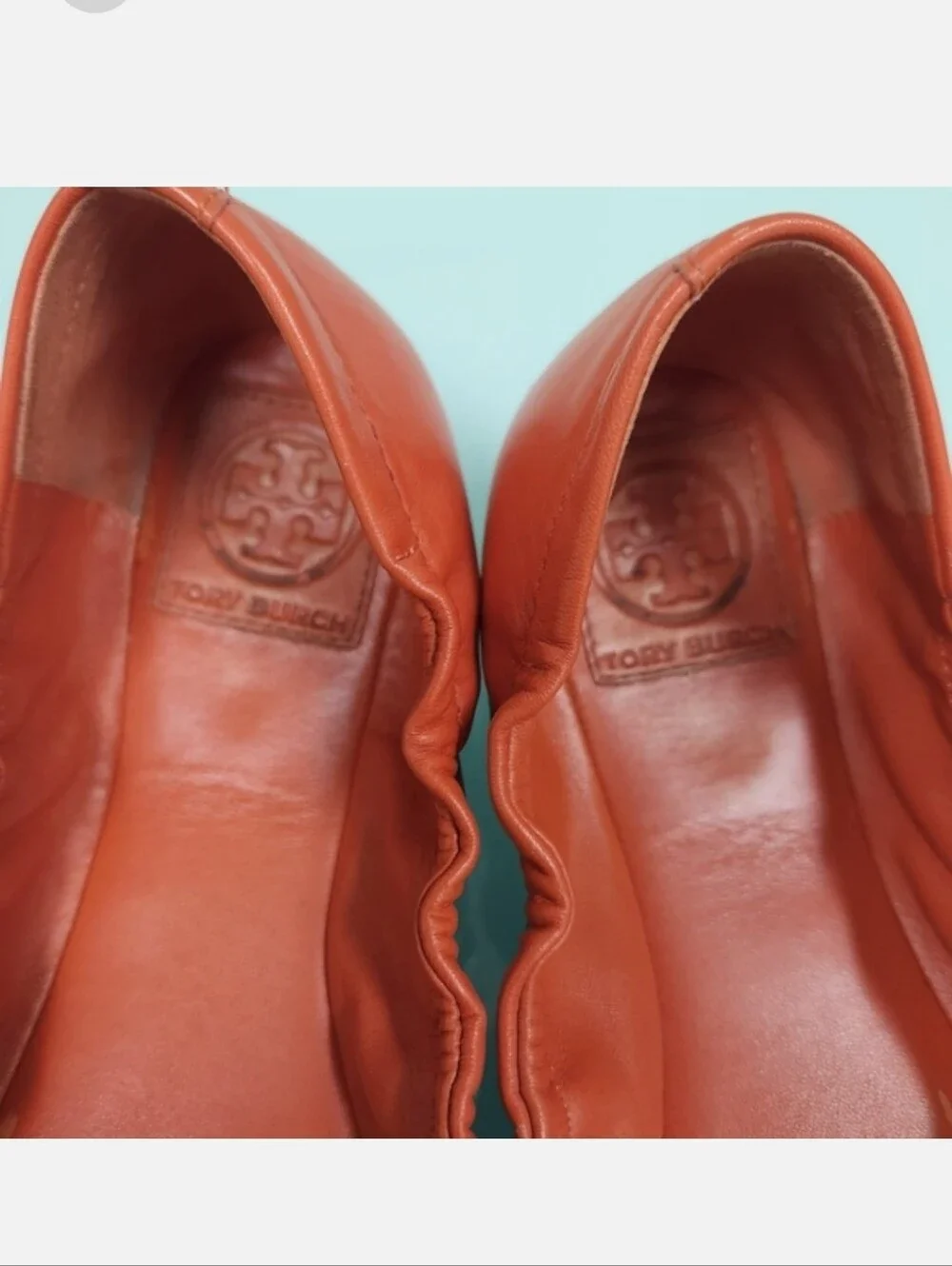 Tory Burch Orange Leather Logo Ballet Flats